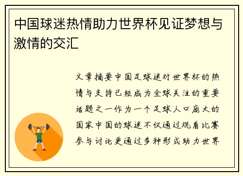 中国球迷热情助力世界杯见证梦想与激情的交汇